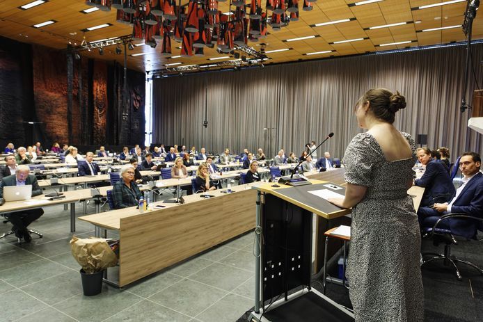 WOLK'er Elianne van Elderen maakt indruk in het provinciehuis met haar monument voor coronaslachtoffers.